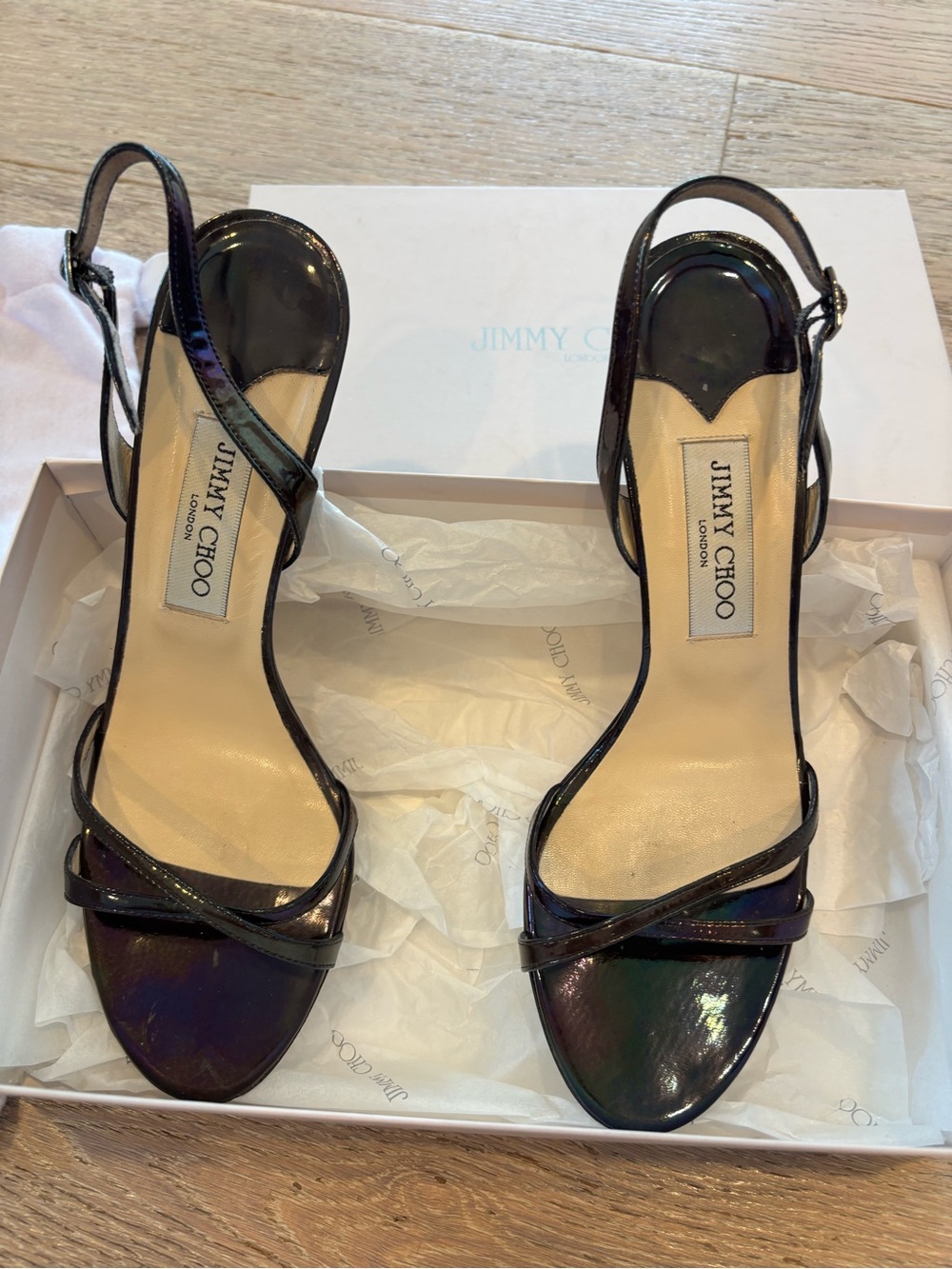 Jimmy Choo Iridescent Black Petrol Patent Heels